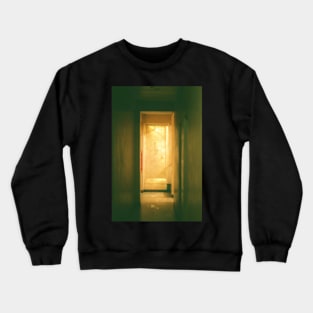 Digital collage, special processing. Room, corridor. Look from darkness to light. Yellow. Sun light. Low contrast. Crewneck Sweatshirt